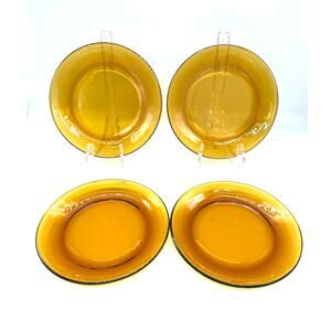 Vintage Kig Indonesia Amber Glass Set of 4 Salad / Dessert Plates 7"